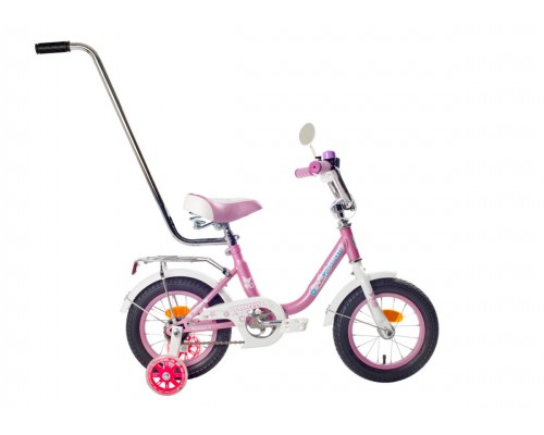 Велосипед 12 Black Aqua Princess 1 ск с ручкой (розовый-белый)